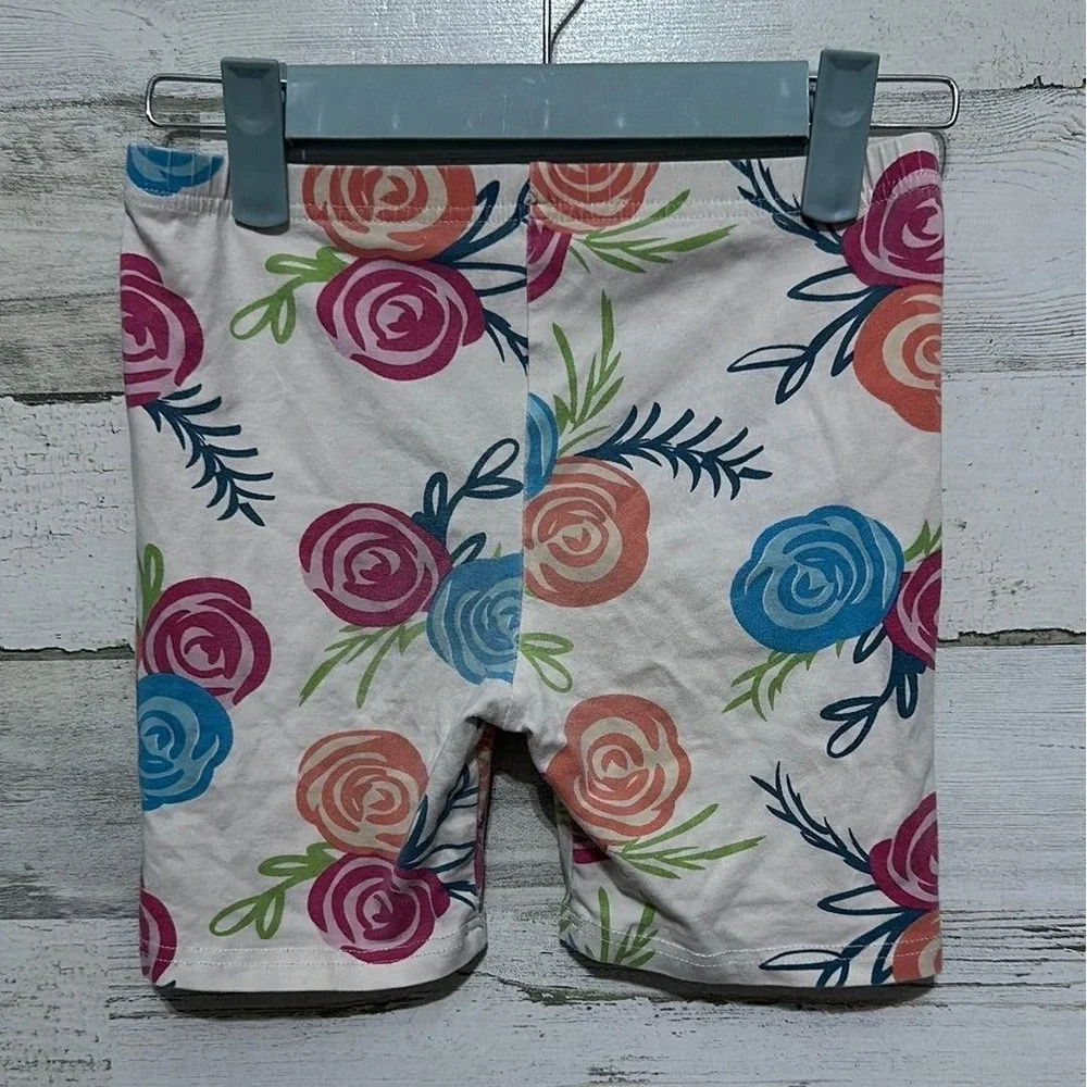 Sew Sassy Bike Shorts Girls 12 Multicolor Floral Rose Print EUC